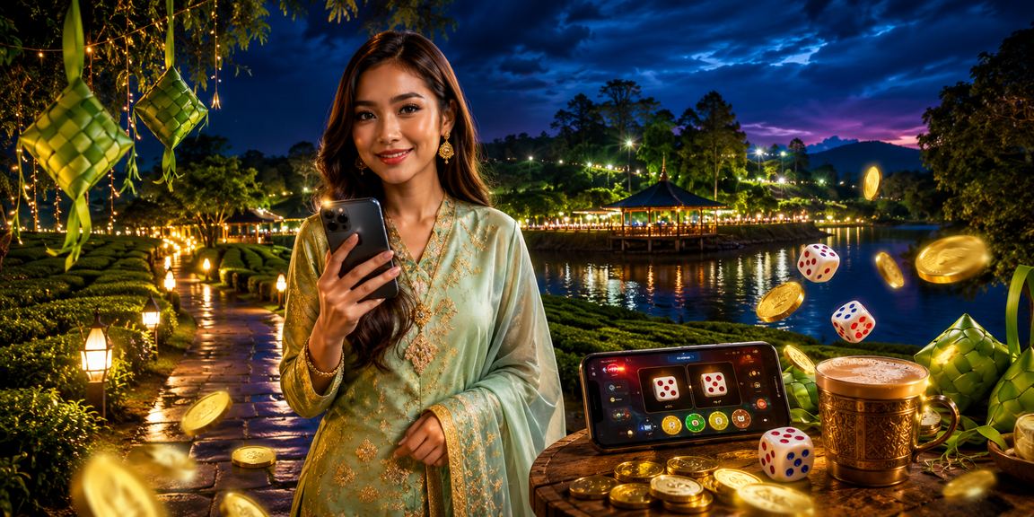 Permainan dadu bergaya Hari Raya Malaysia dengan suasana meriah dan hiburan